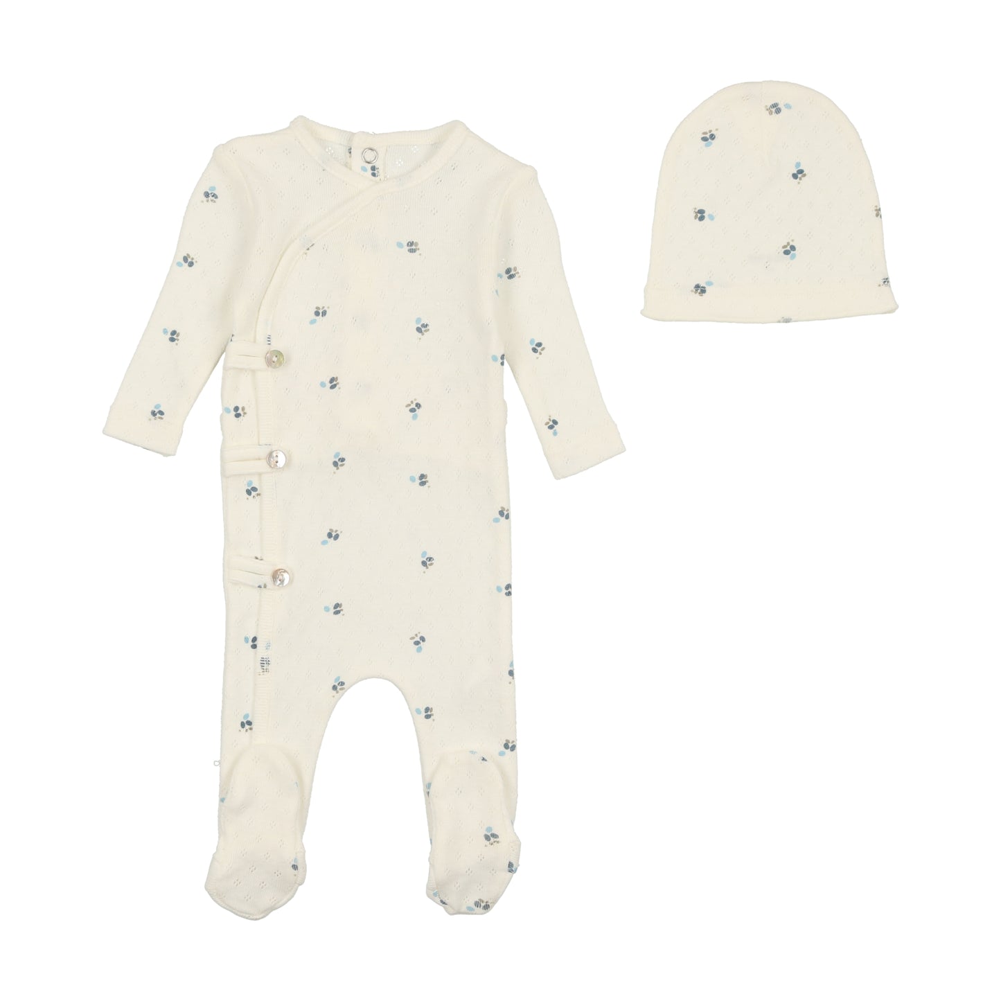 BEE & DEE BOYS LIGHT BASE PRINTED POINTELLE FOOTIE WITH BEANIE