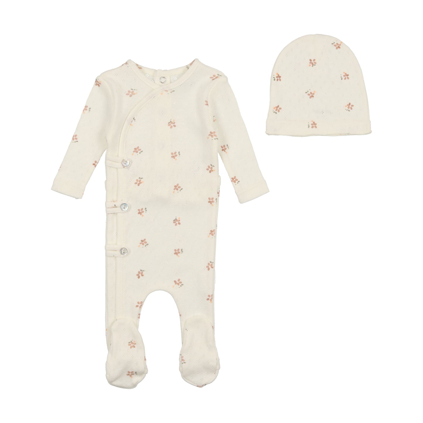 BEE & DEE GIRLS LIGHT BASE PRINTED POINTELLE FOOTIE WITH BEANIE