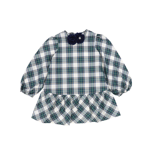 PICCOLA LUDO GREEN PLAID PUFF SLEEVE DRESS [FINAL SALE]