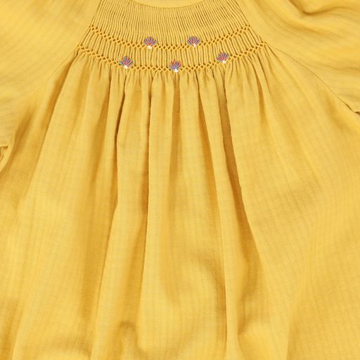 BIRINIT PETIT MUSTARD EMBROIDERED SMOCKED DRESS [Final Sale]