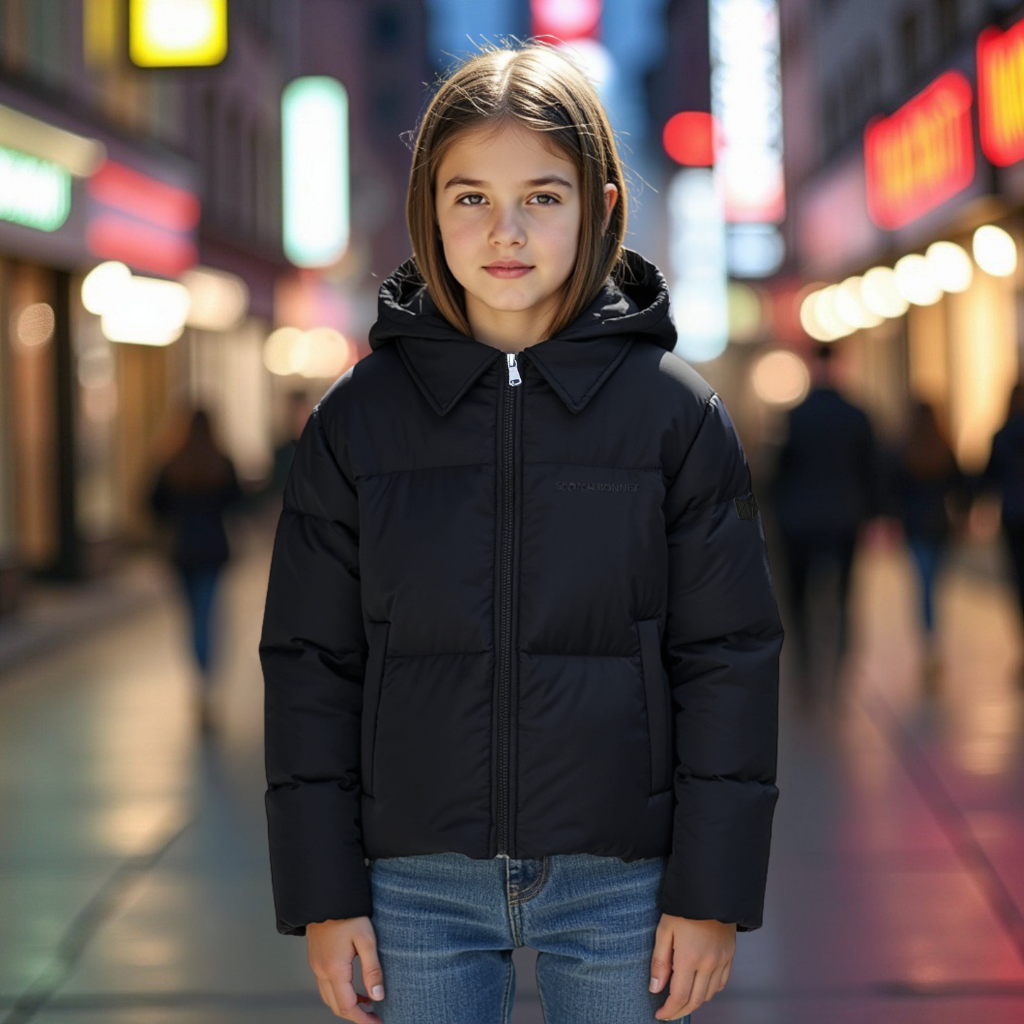 SCOTCH BONNET BLACK PUFFER COLLAR JACKET