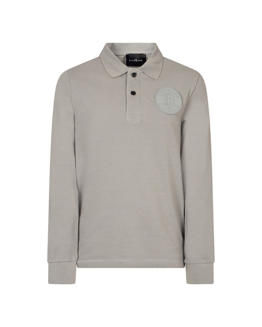 JOHN RICHMOND HEATHER GREY EMBOSSED LOGO POLO SHIRT