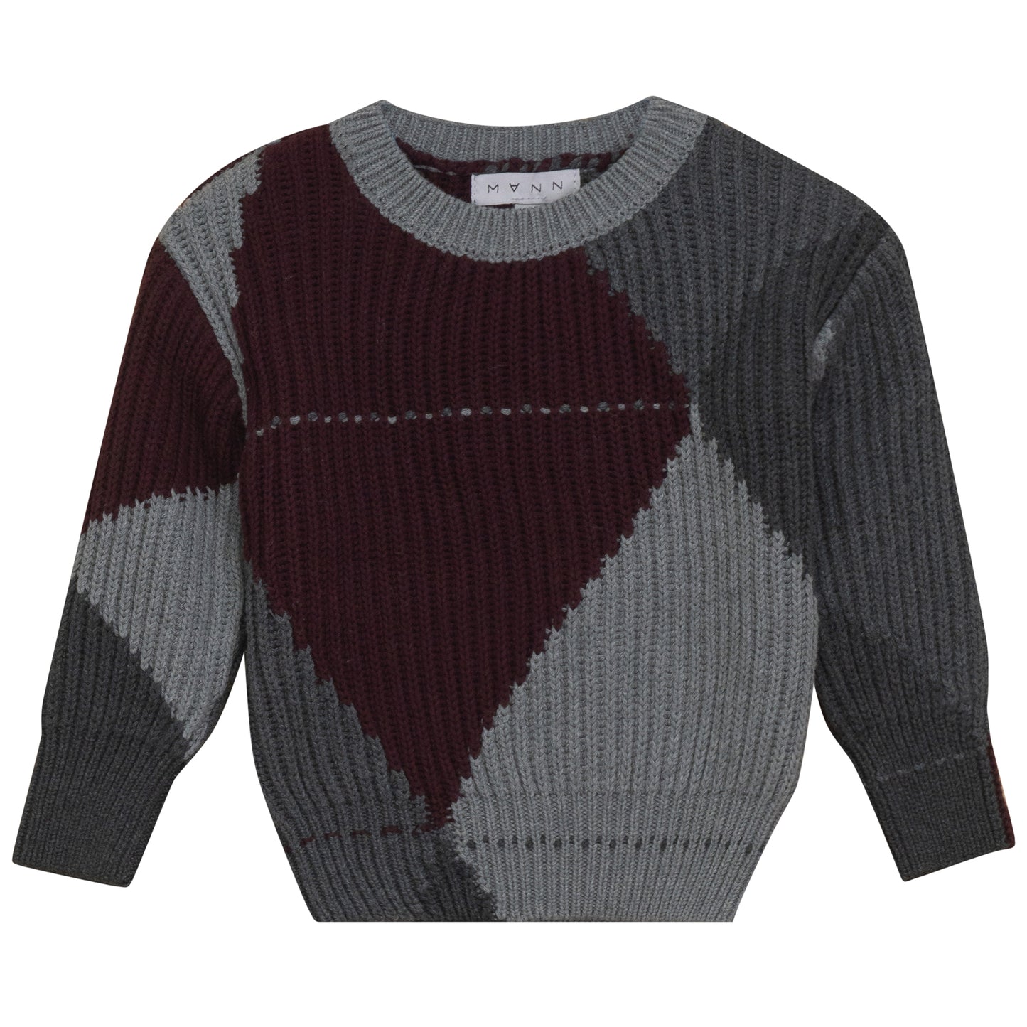 MANN GREY ARGYLE COLORBLOCK SWEATER
