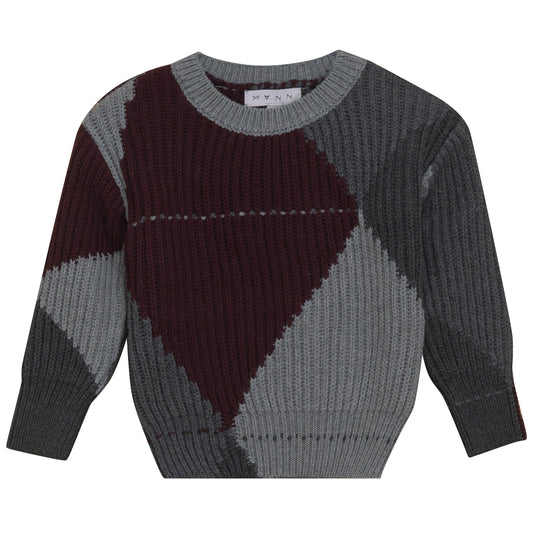 MANN GREY ARGYLE COLORBLOCK SWEATER