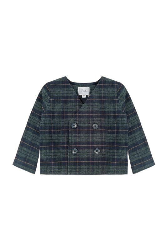 PERNILLE GREEN/NAVY PLAID BUTTON BLAZER