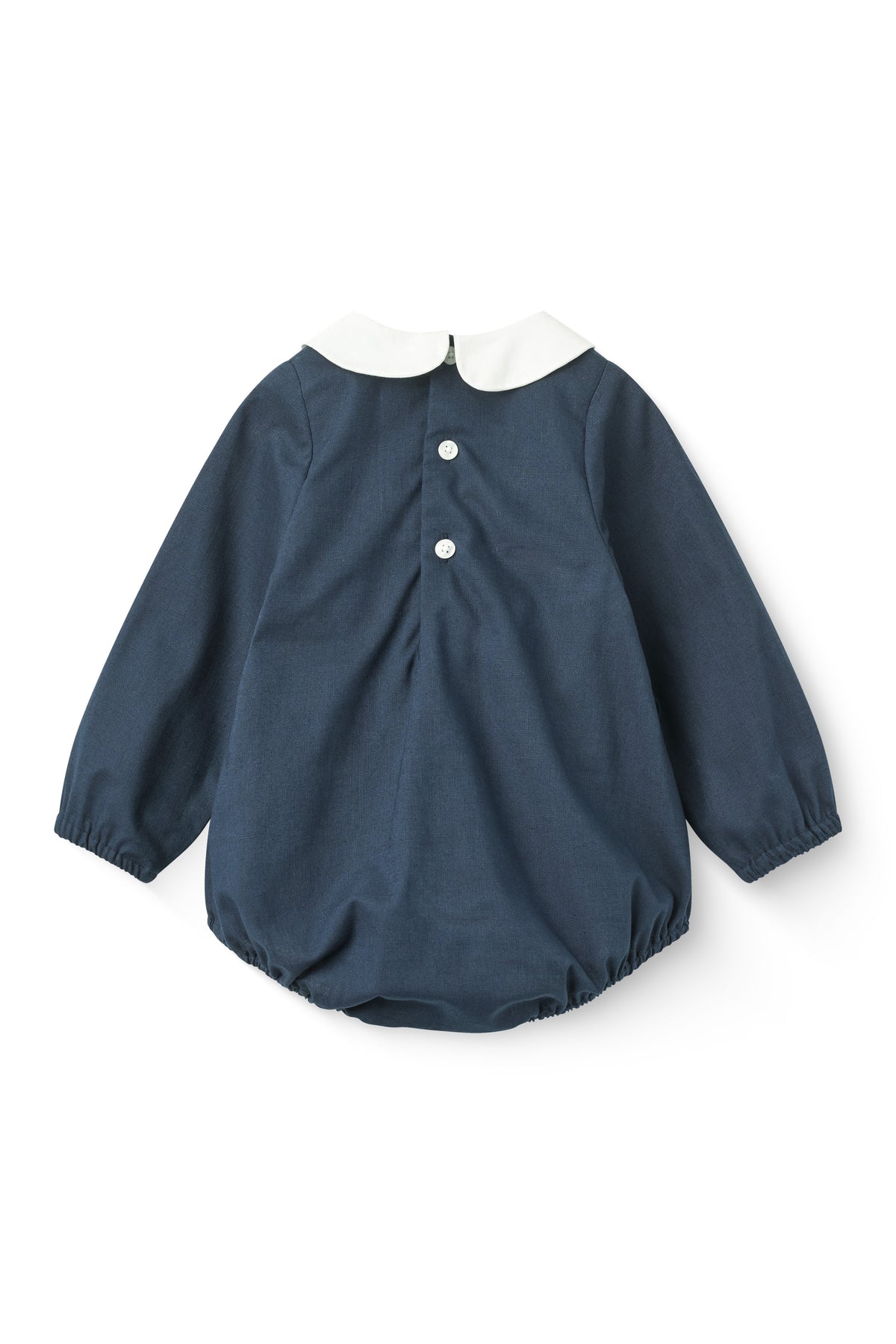 COPENHAGEN COLOR NAVY EMBROIDERED SMOCKED PETER PAN COLLAR ROMPER