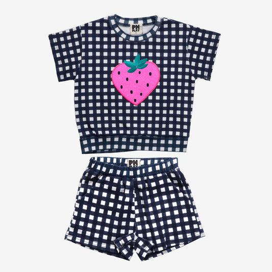 PETITE HAILEY NAVY CHECKED STRAWBERRY PATCH SET