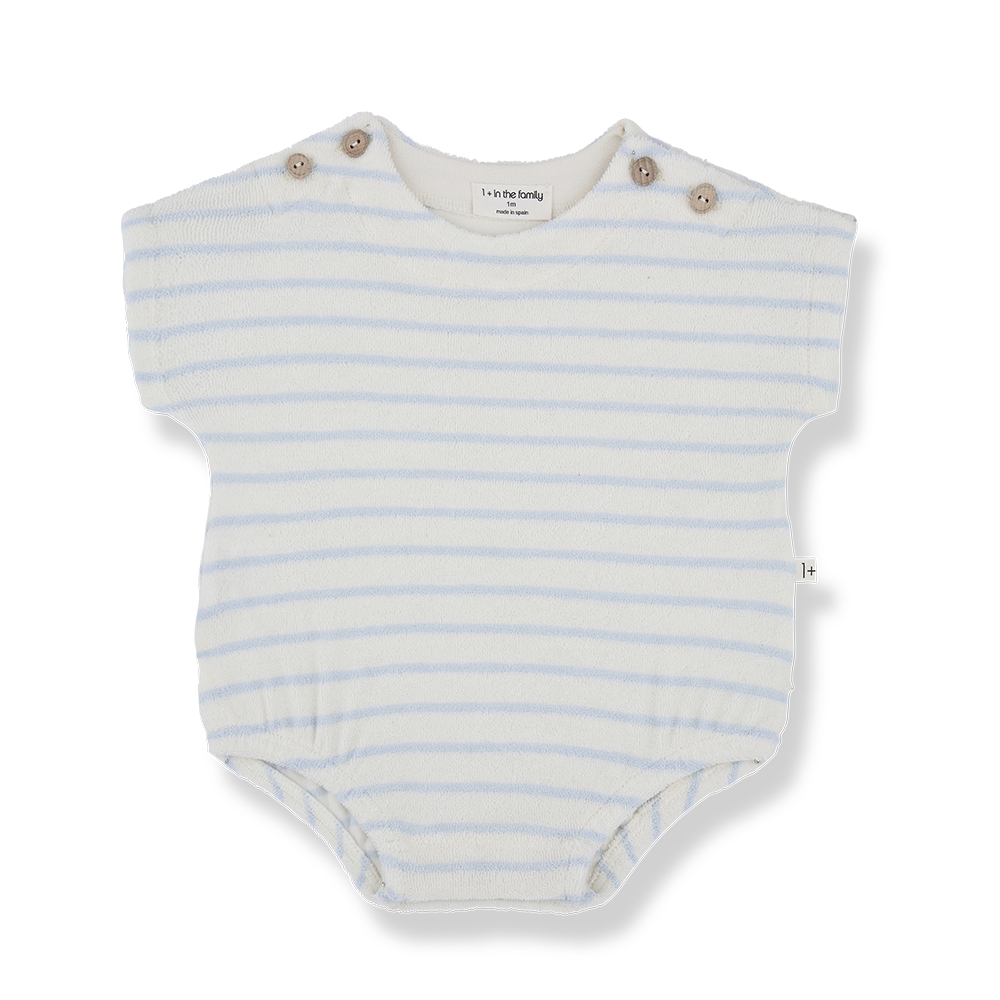 1 + IN THE FAMILY BLUE STRIPE TERRY ROMPER