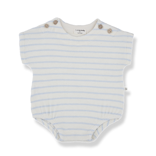 1 + IN THE FAMILY BLUE STRIPE TERRY ROMPER