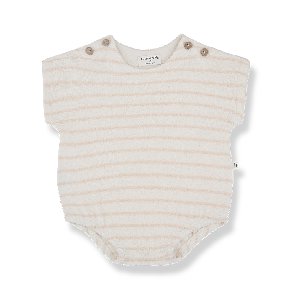 1 + IN THE FAMILY PINK STRIPE TERRY ROMPER