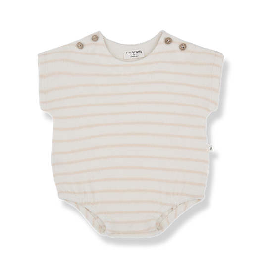 1 + IN THE FAMILY PINK STRIPE TERRY ROMPER