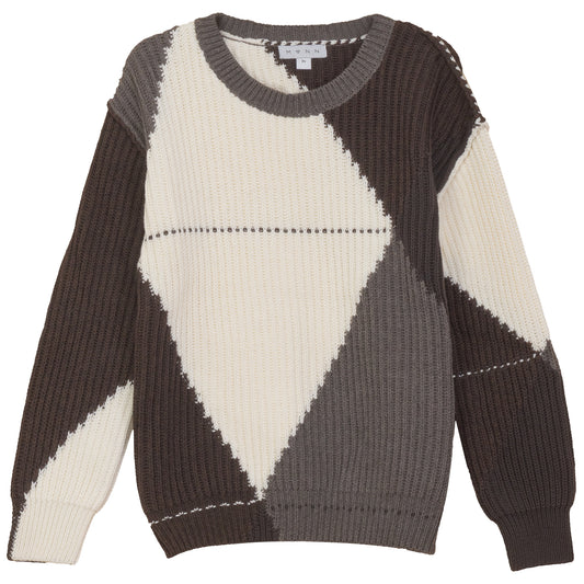 MANN BROWN ARGYLE COLORBLOCK SWEATER
