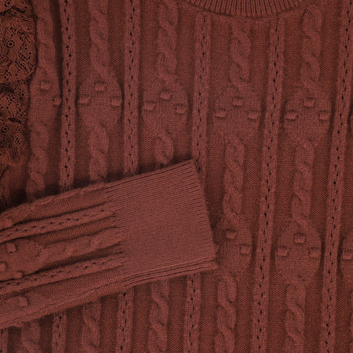 VALENTINA RUST LACE POINTELLE SWEATER