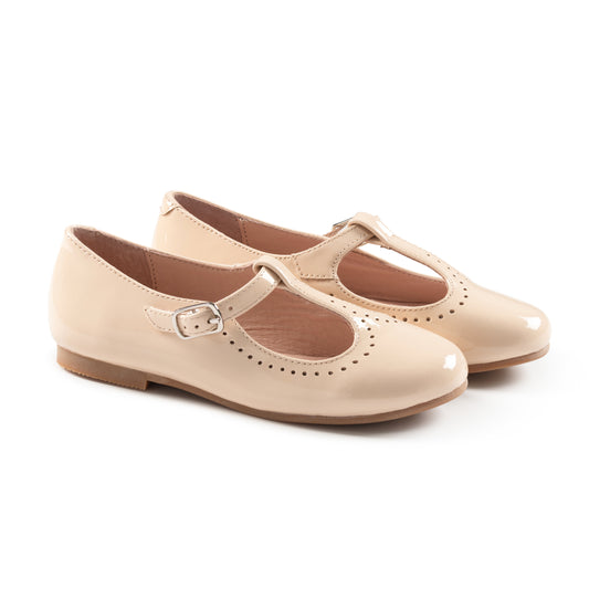 RAYBELLE PALE PINK PATENT LEATHER T-STRAP SHOE