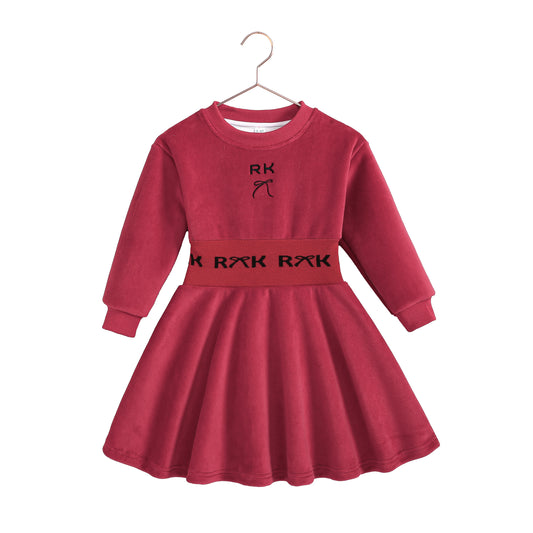RETRO KID BERRY VELOUR LOGO DRESS