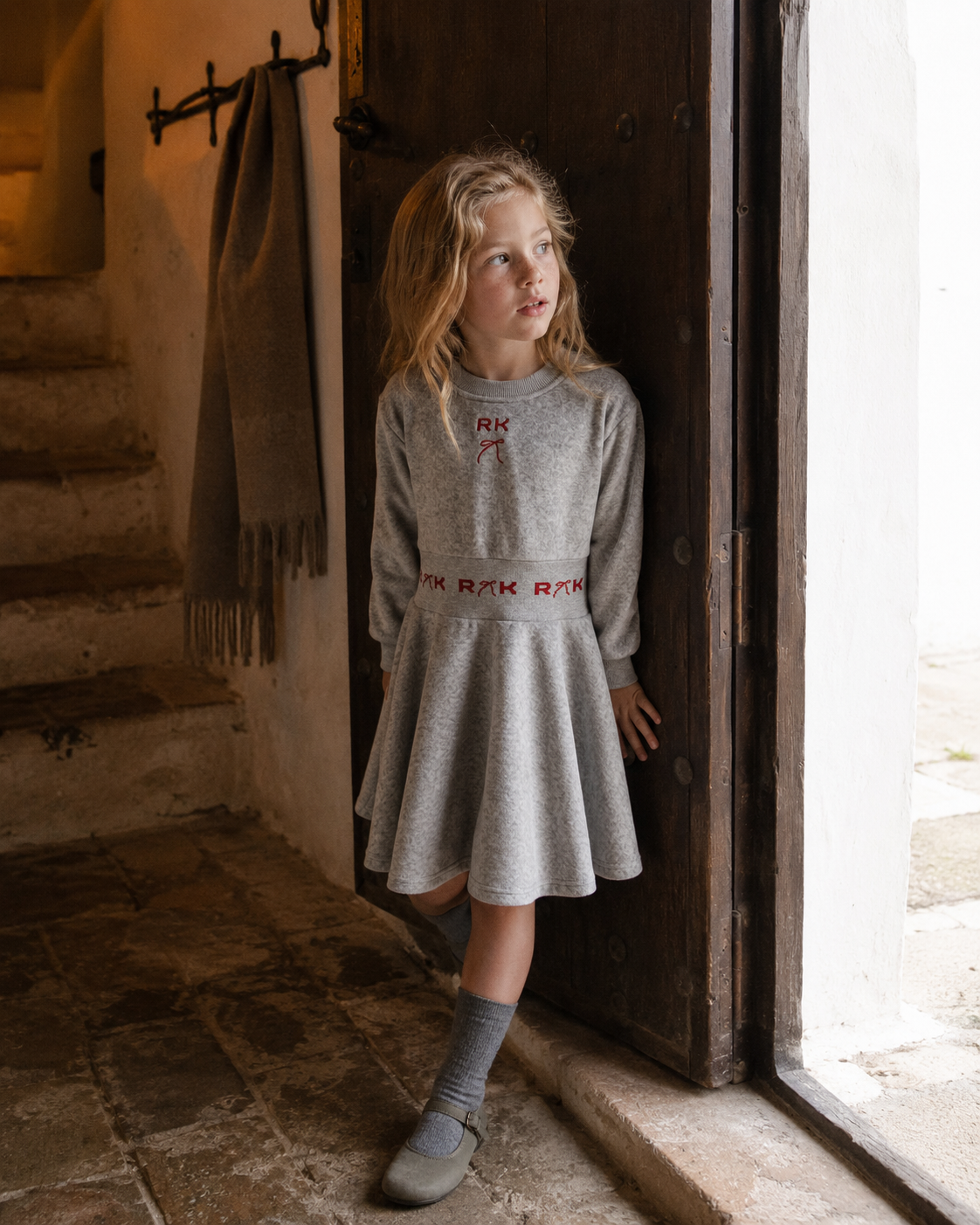 RETRO KID GREY/RED VELOUR LOGO DRESS