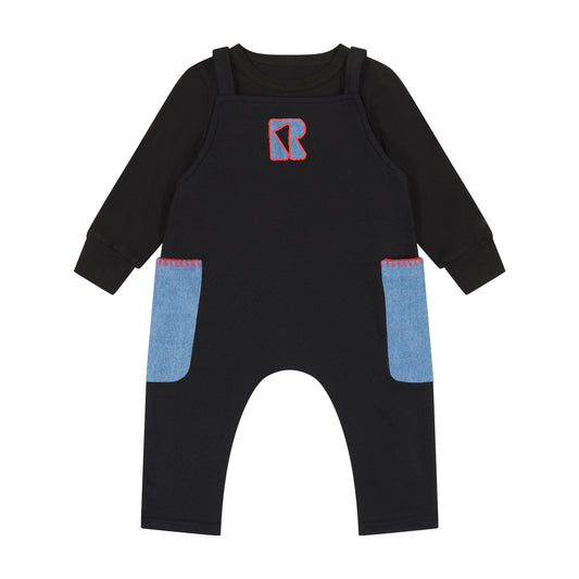 RETRO KID BLACK/RED STITCHED OVERALL