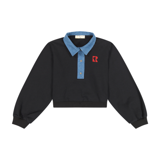 RETRO KID BLACK/RED DENIM COLLAR SWEATSHIRT