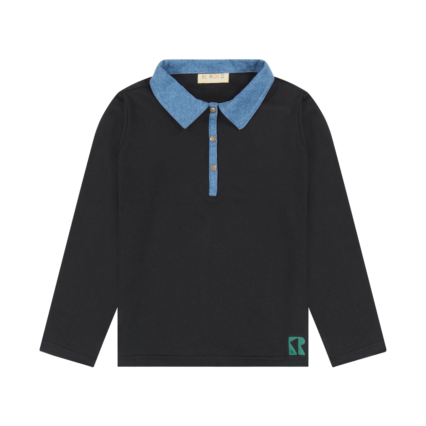 RETRO KID BLACK/GREEN DENIM COLLAR POLO
