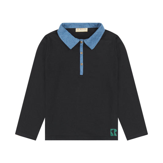 RETRO KID BLACK/GREEN DENIM COLLAR POLO