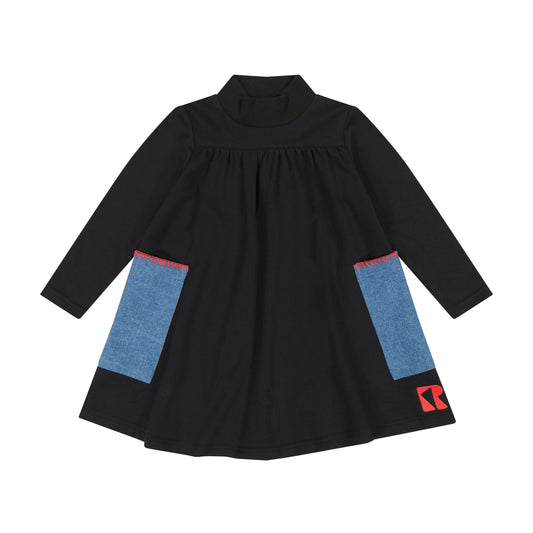 RETRO KID BLACK/RED STITCHED POCKET DRESS