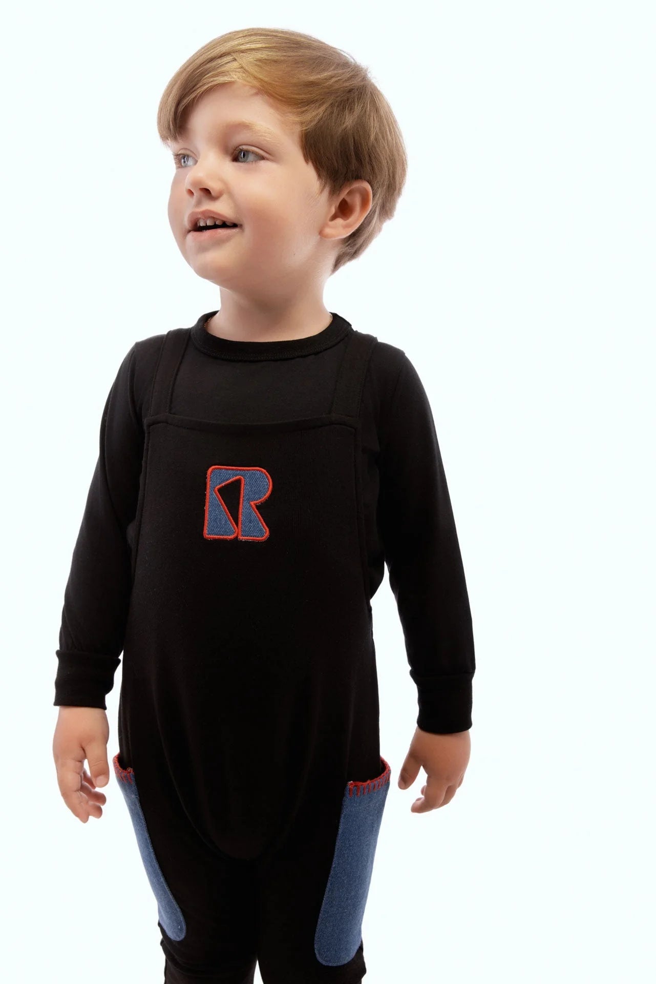 RETRO KID BLACK/RED STITCHED OVERALL