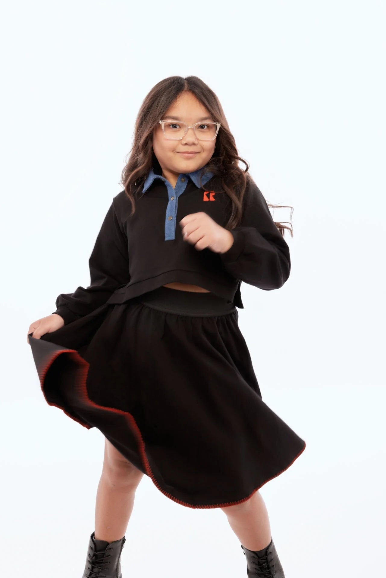 RETRO KID BLACK/RED STITCHED HEM SKIRT