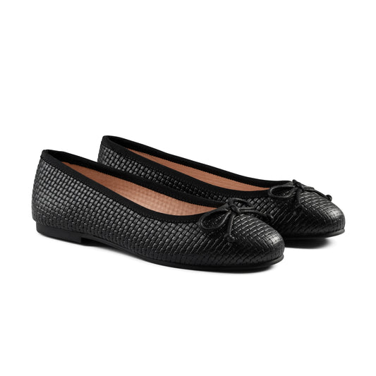 RAYBELLE BLACK LEATHER WOVEN BALLET FLAT