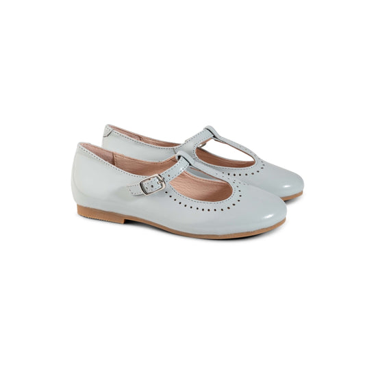 RAYBELLE PALE BLUE PATENT LEATHER T-STRAP SHOE