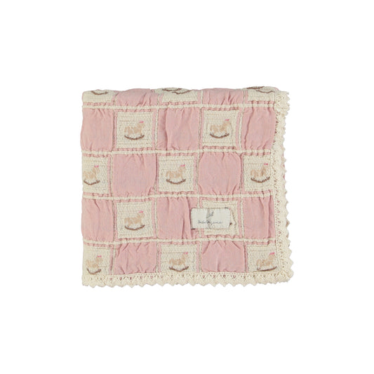 BEBE ORGANIC PINK ROCKING HORSE PATCHWORK BLANKET