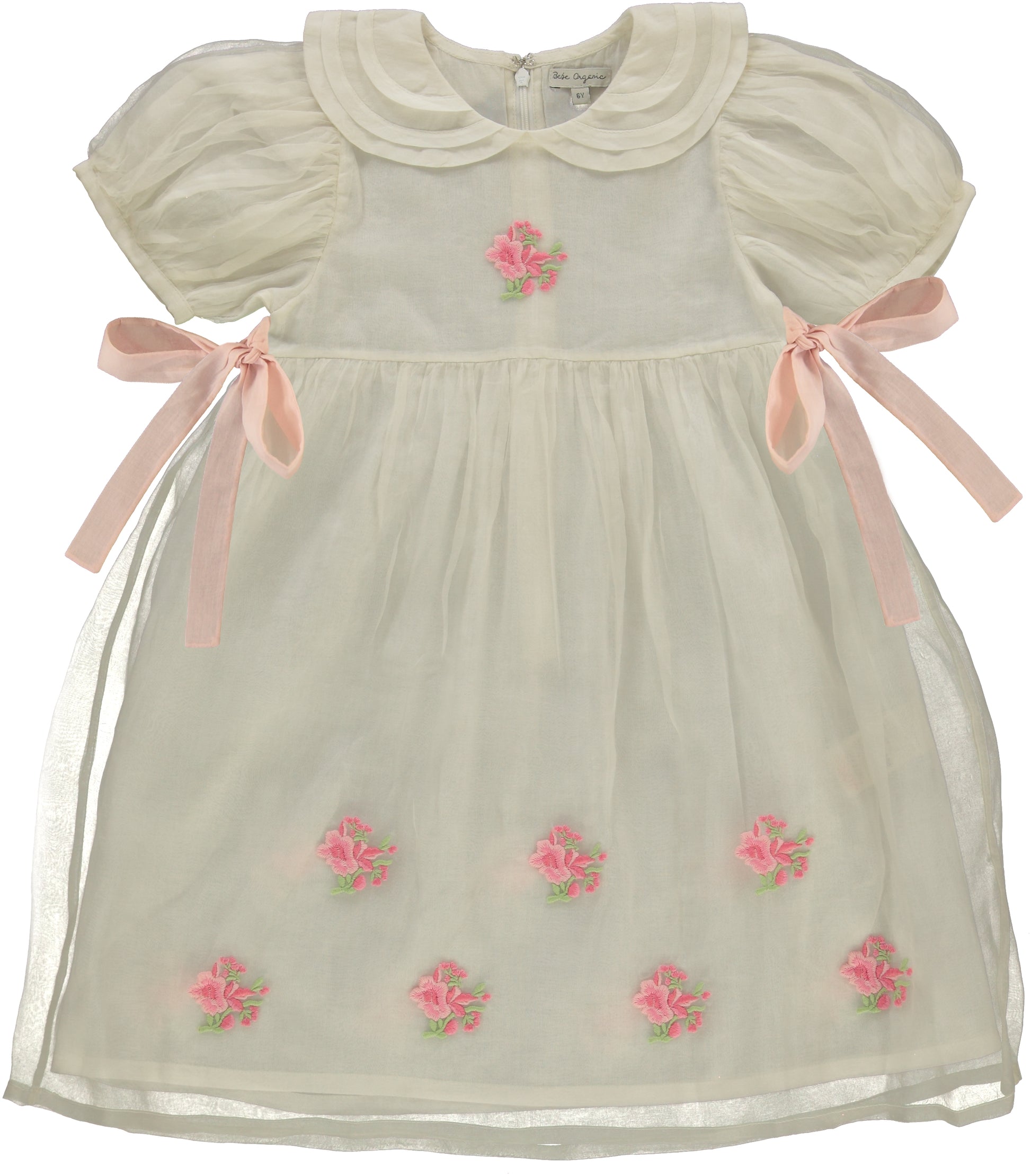 White Silk Puff Sleeve Bow Dress | Size 3 by Bebe Organic