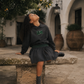 RETRO KID GREY/GREEN PLEATED SWEAT SKIRT