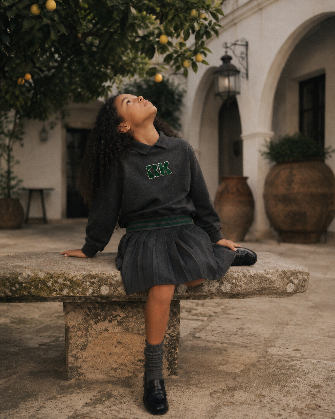 RETRO KID GREY/GREEN PLEATED SWEAT SKIRT