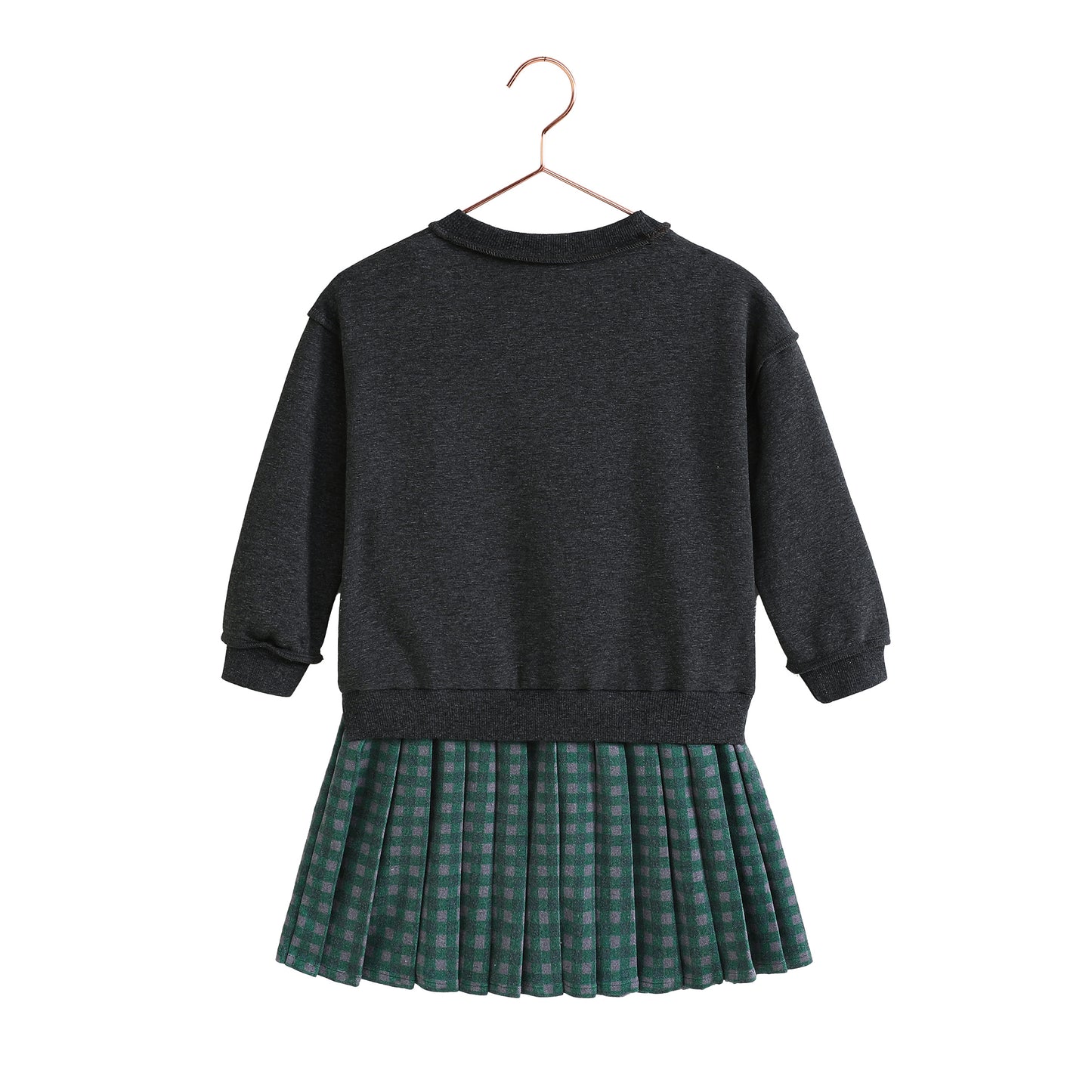 RETRO KID GREY/GREEN PLEATED SWEATSHIRT DRESS