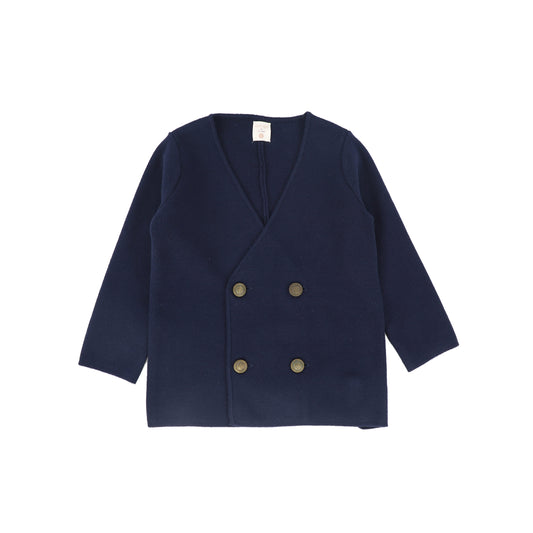 ANALOGIE NAVY DOUBLE BREASTED KNIT BLAZER