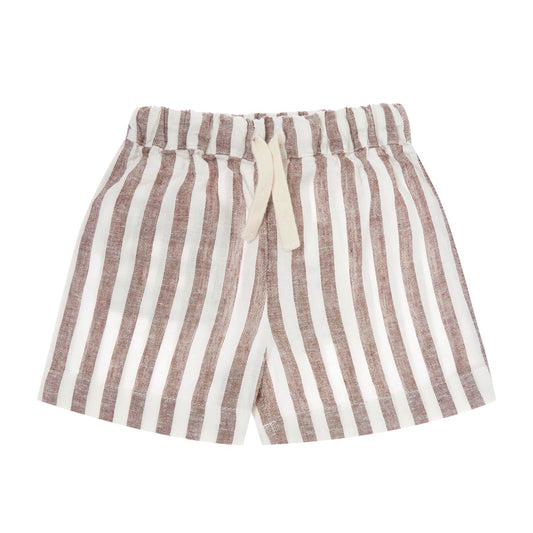 TOCOTO VINTAGE BROWN STRIPED LINEN SHORTS