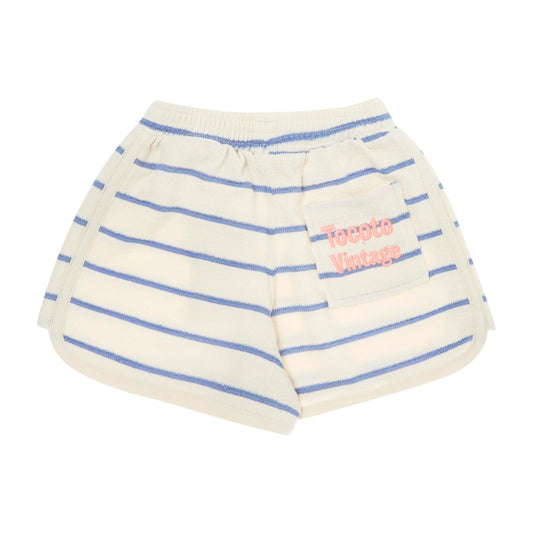 TOCOTO VINTAGE BEIGE/BLUE STRIPED TERRY SHORTS