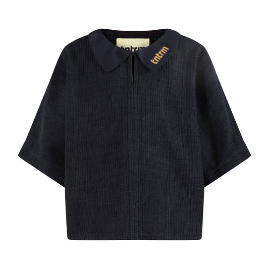 TNTRM BLACK WOVEN FLUTTER SLEEVE TOP