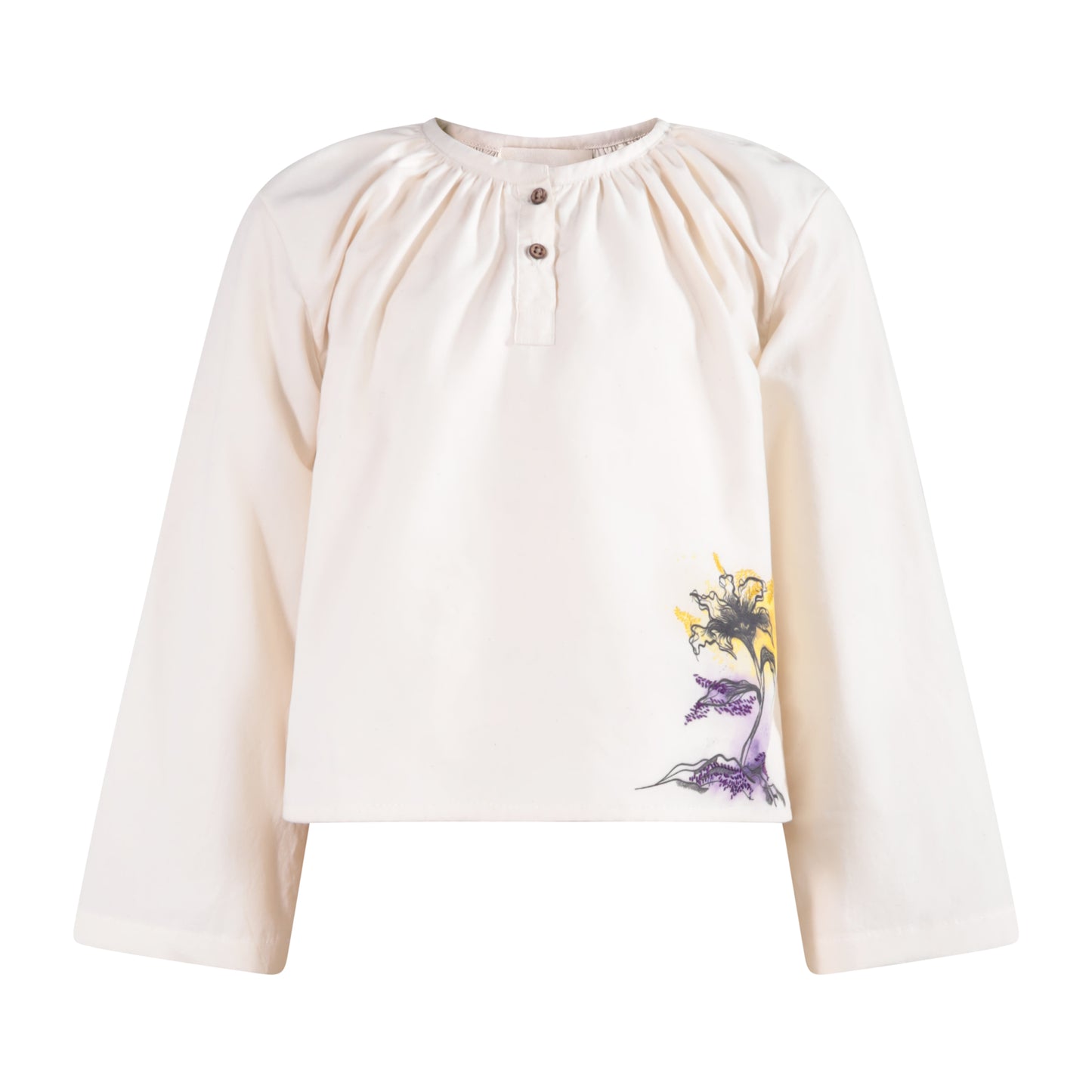 TNTRM BEIGE FLORAL GATHERED TOP