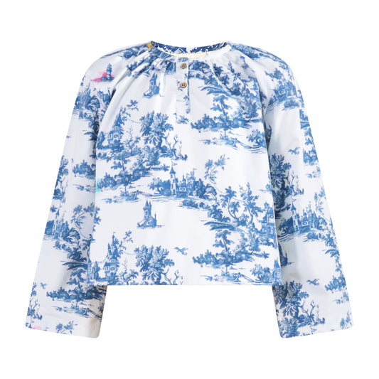 TNTRM BLUE TOILE GATHERED TOP