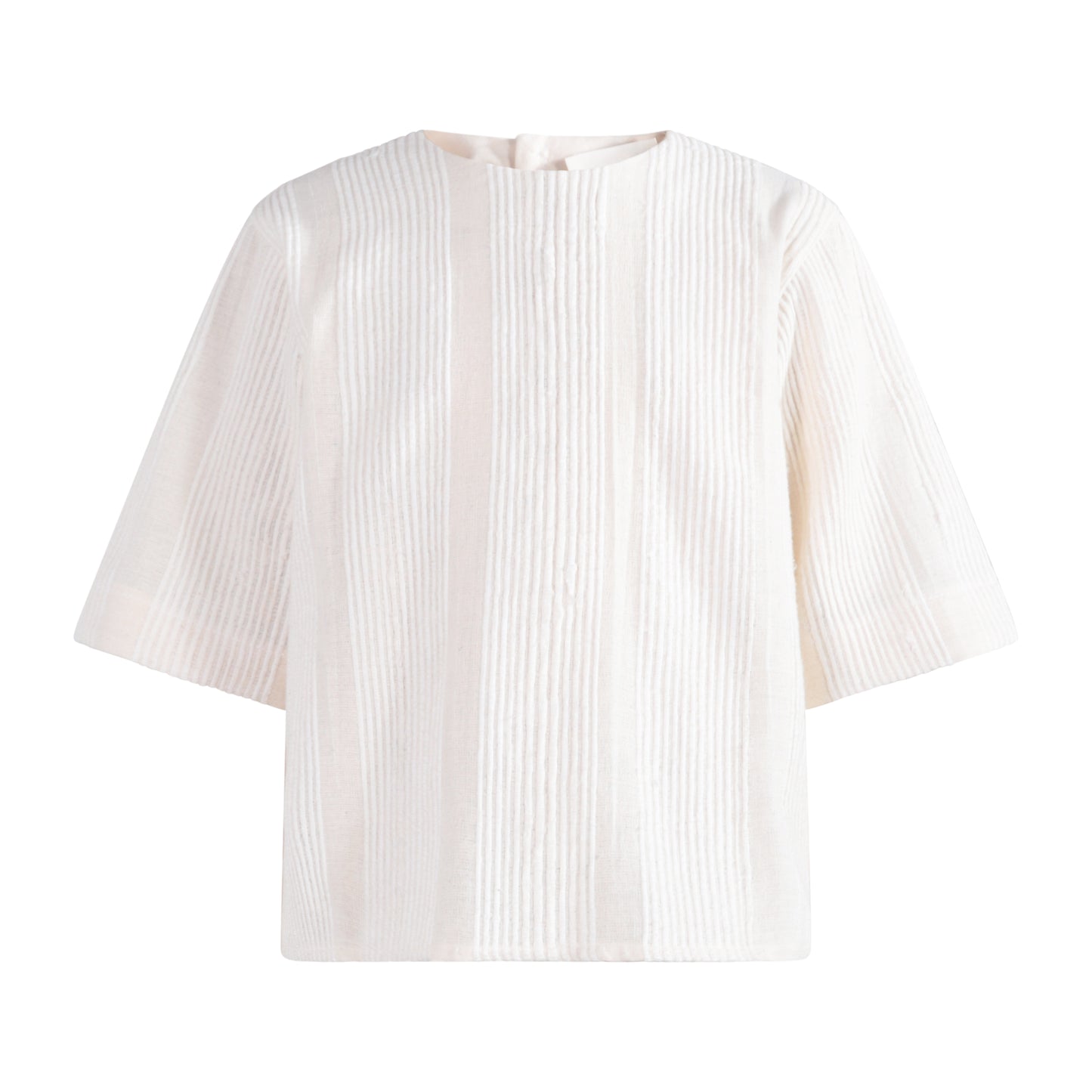 TNTRM WHITE WOVEN FLUTTER SLEEVE TOP