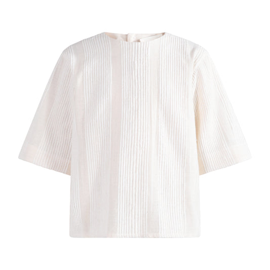 TNTRM WHITE WOVEN FLUTTER SLEEVE TOP