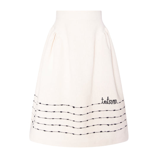 TNTRM IVORY/BLACK WOVEN STRIPED FLARE SKIRT