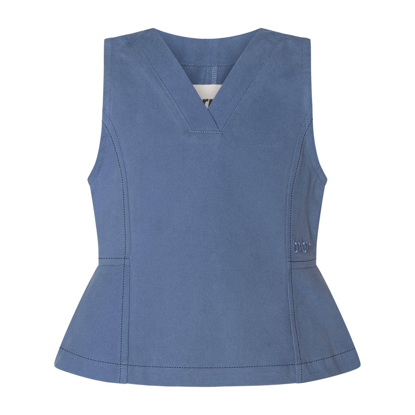 TNTRM DUSTY BLUE EMBROIDERED PEPLUM TOP