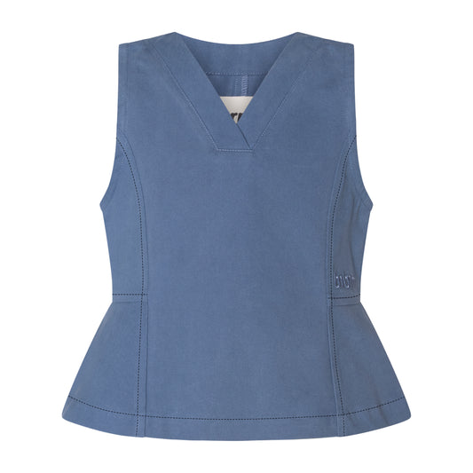 TNTRM DUSTY BLUE EMBROIDERED PEPLUM TOP