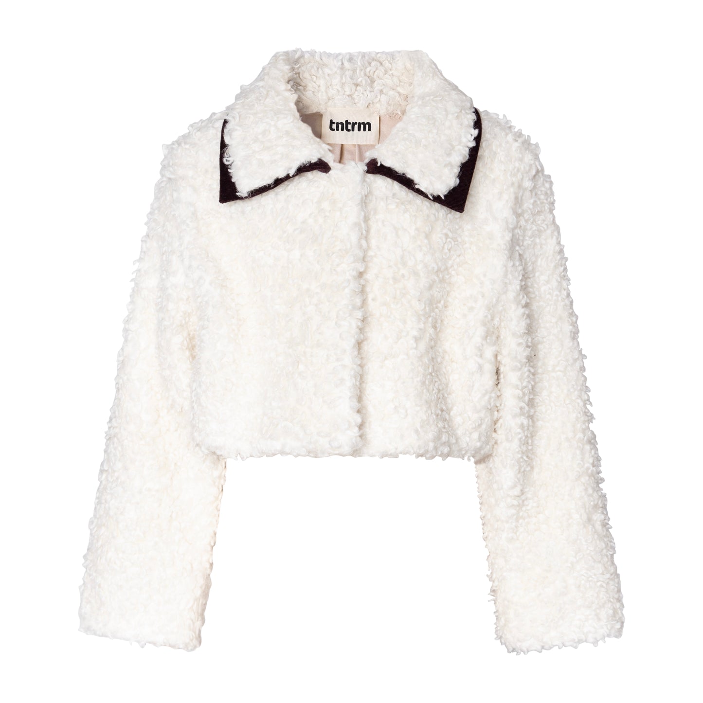 TNTRM IVORY/BLACK TRIM CROPPED SHERPA JACKET