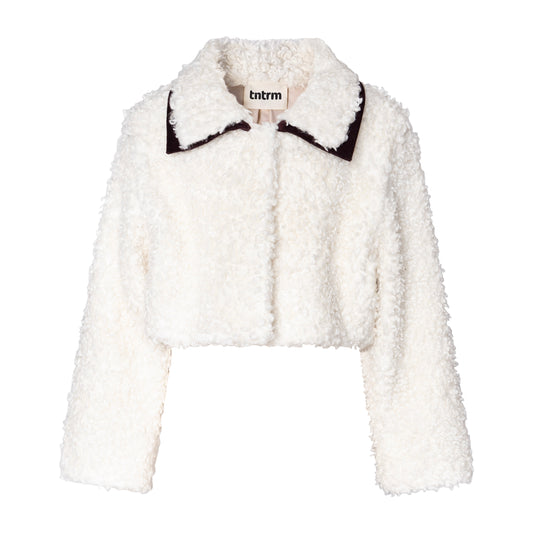 TNTRM IVORY/BLACK TRIM CROPPED SHERPA JACKET