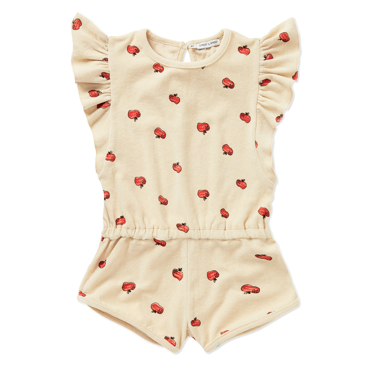 SPROET & SPROUT TAN APPLE PRINT TERRY ROMPER