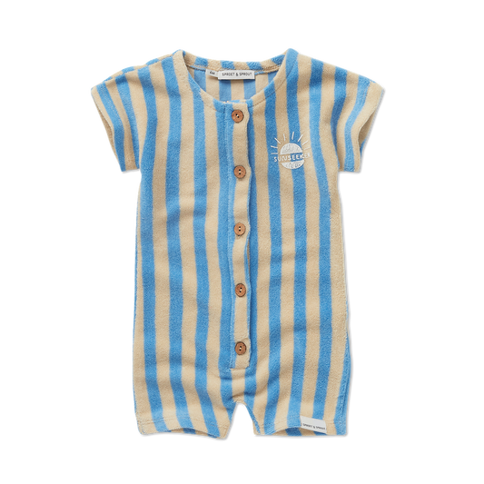 SPROET & SPROUT BLUE/BIEGE STRIPE TERRY ROMPER