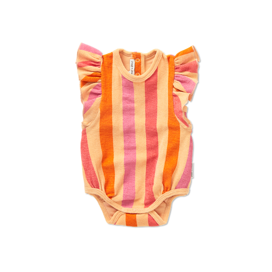 SPROET & SPROUT PINK/ORANGE STRIPE TERRY ROMPER